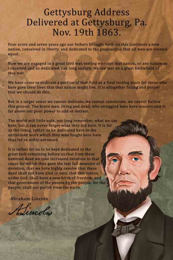 Canvas – 24 x 36“ – Abraham Lincoln - Gettysburg Address